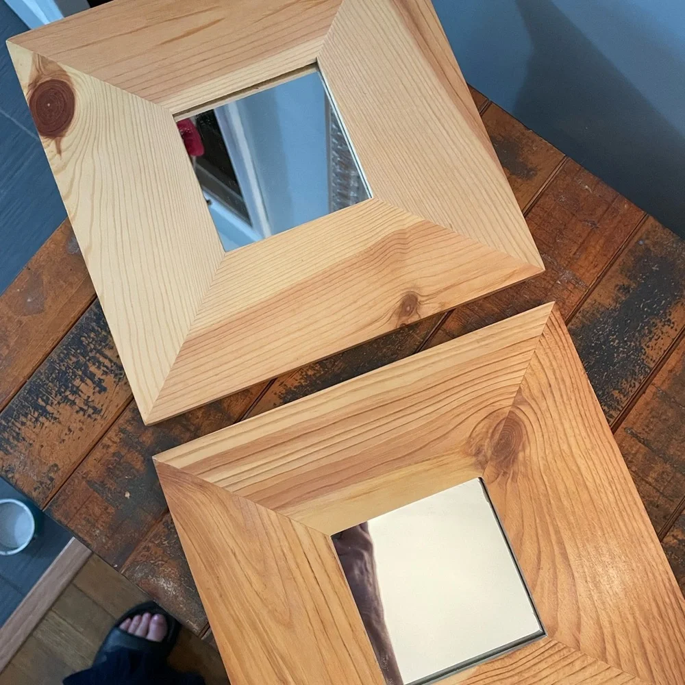 Wooden Square Mirrors identical. 8x8 in square. Nice upcycling project. Or not.